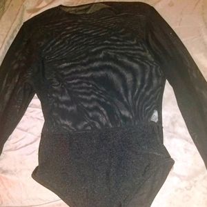 Black Long Sleeve See Thru Bodysuit